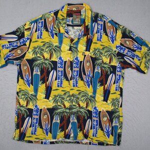 Vintage Pineapple Connection Shirt Mens XL Blue Button Up Hawaiian Surf Boards
